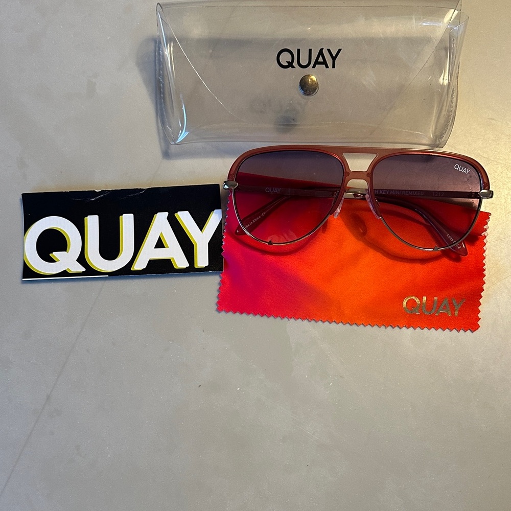 Quay Australia Red Gradient Aviator Sunglasses with Orange Cloth